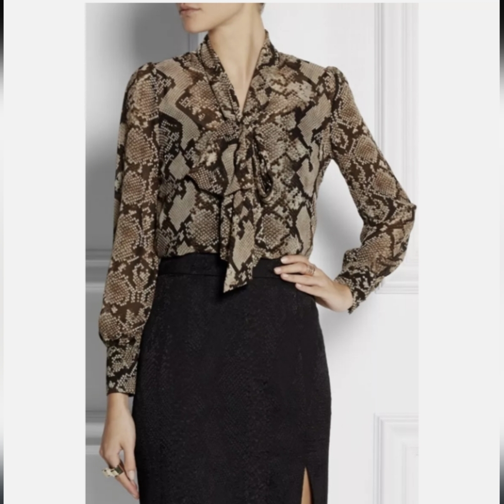 Altuzarra XL Python Print Georgette Bow Blouse